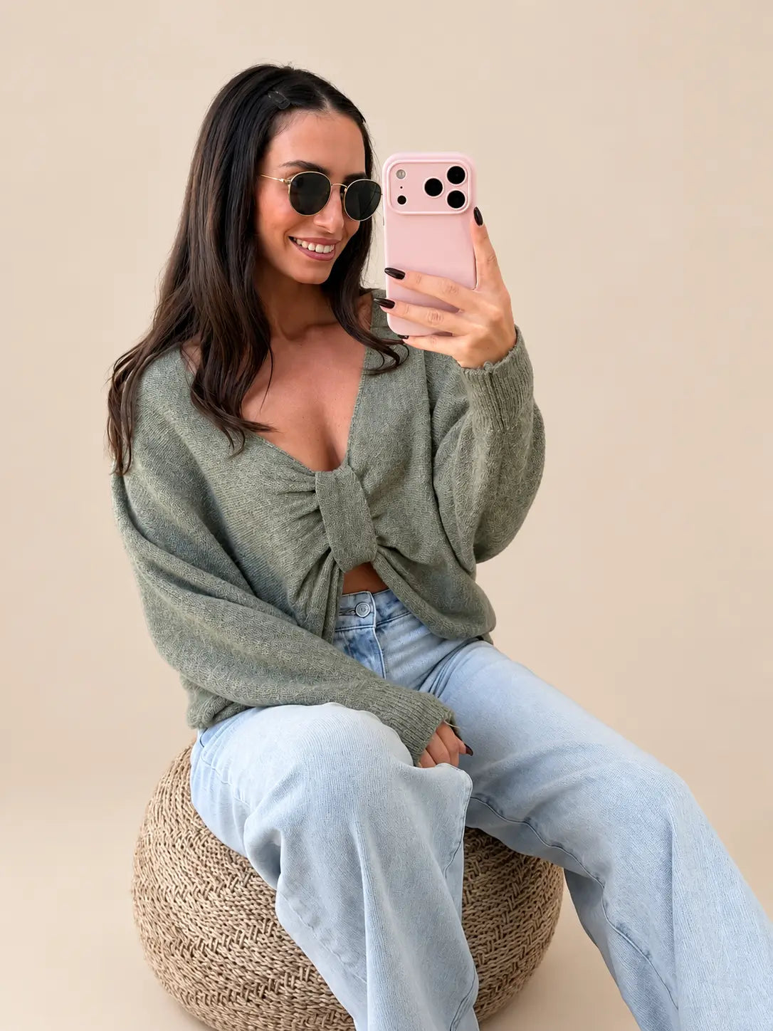 Margot Twist-Front Jumper – Khaki