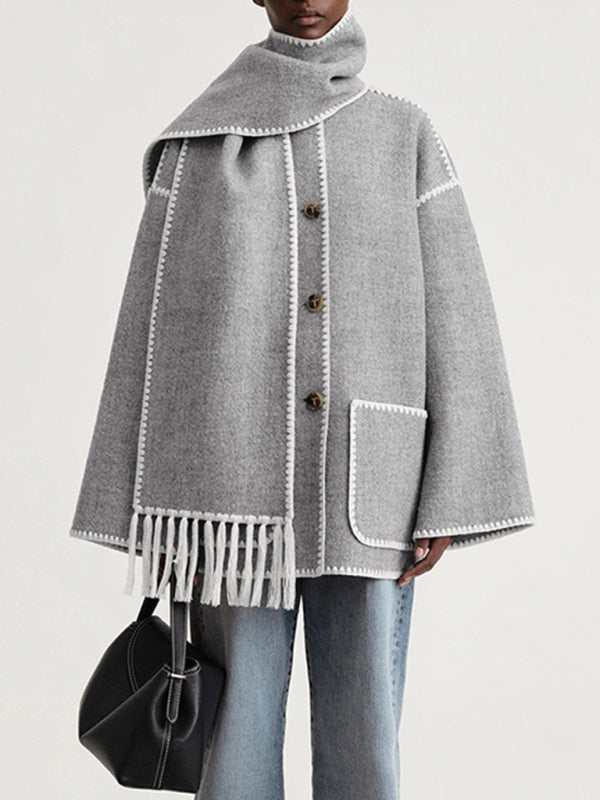 Maris Scarf Collar Fringe Jacket