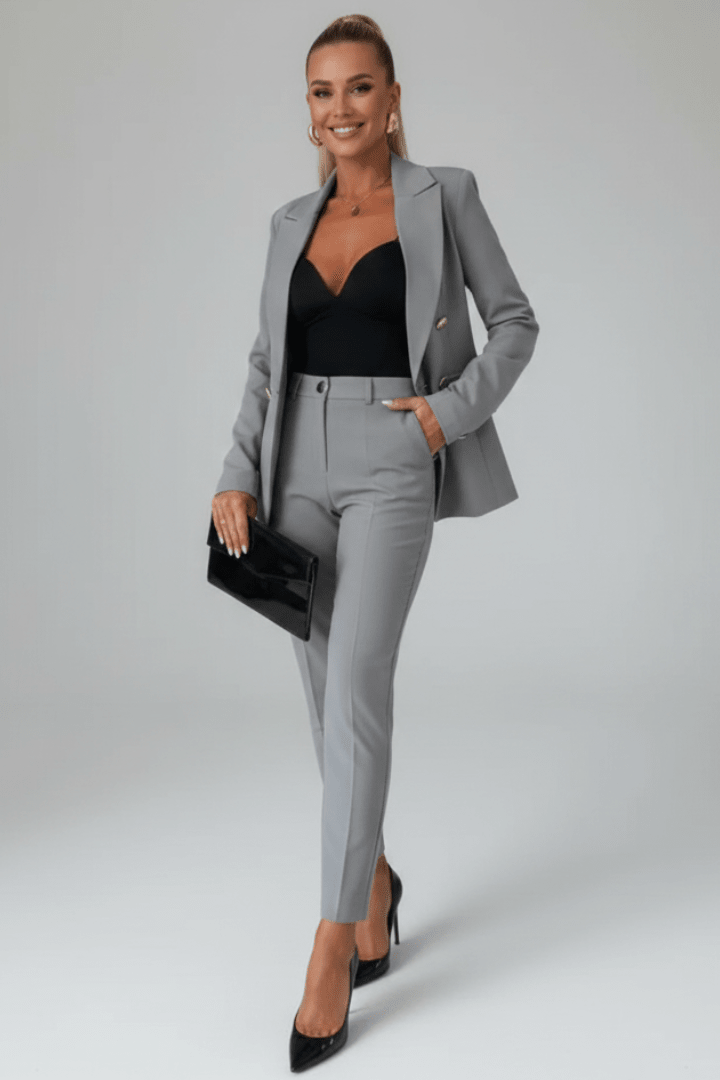 Vesper Double-Breasted Trouser Suit – Grey