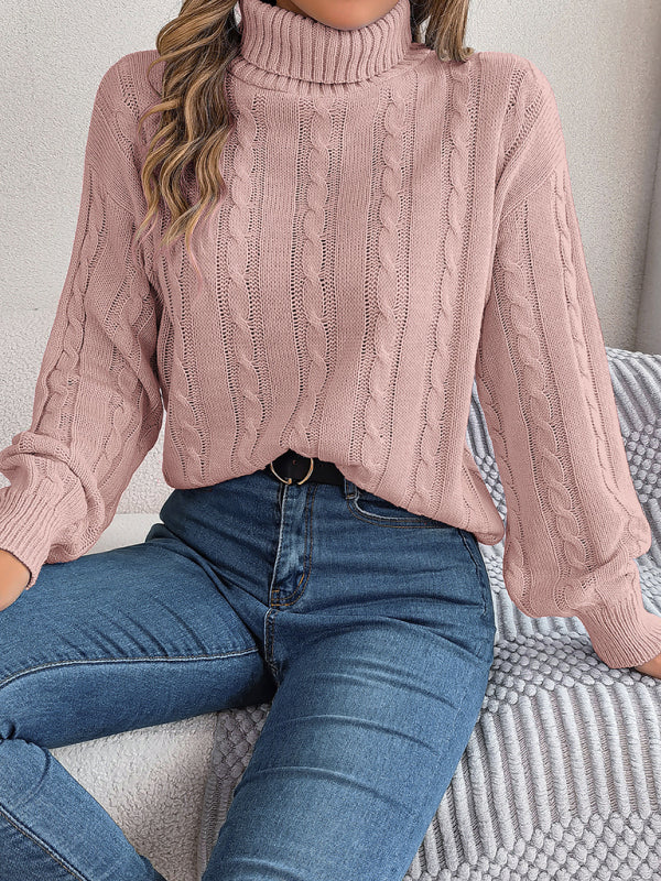 Mathilde Knit Cable Turtleneck Jumper – Lantern Sleeves Regular Fit Long Sleeve | Dorvelli