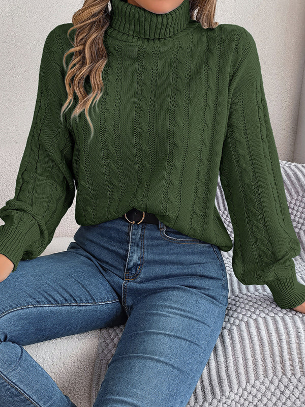 Mathilde Knit Cable Turtleneck Jumper – Lantern Sleeves Regular Fit Long Sleeve | Dorvelli