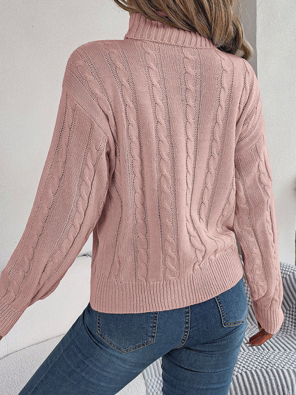 Mathilde Knit Cable Turtleneck Jumper – Lantern Sleeves Regular Fit Long Sleeve | Dorvelli
