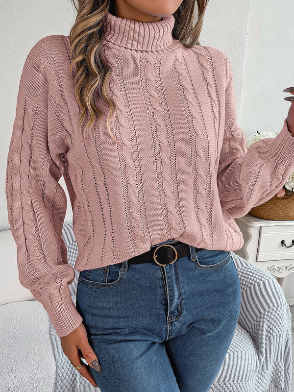 Mathilde Knit Cable Turtleneck Jumper – Lantern Sleeves Regular Fit Long Sleeve | Dorvelli