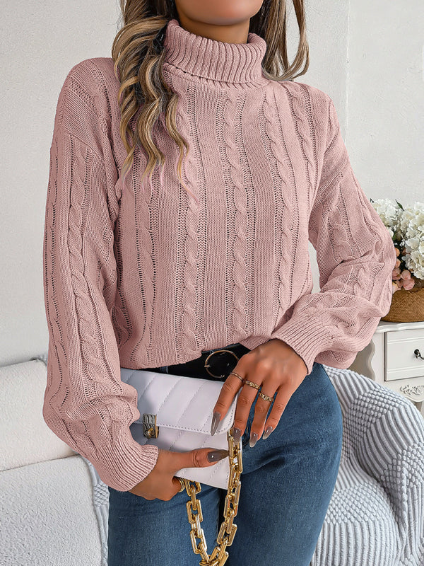 Mathilde Knit Cable Turtleneck Jumper – Lantern Sleeves Regular Fit Long Sleeve | Dorvelli