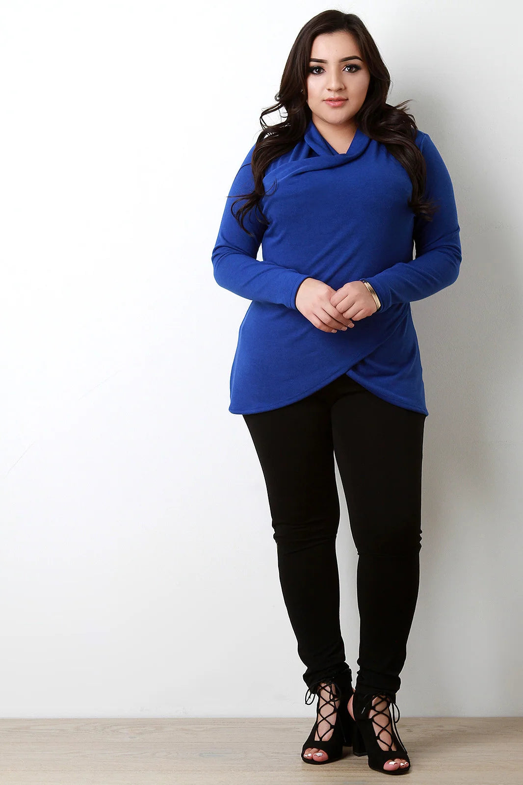 Mathilde Knit Draped Neck Surplice Wrap Top – Long Sleeve Pull-On Machine Knit | Dorvelli