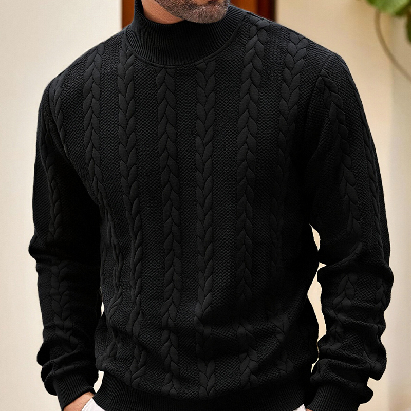 Matthias Mock Neck Jacquard Knit Jumper – Slim Fit Ribbed Cuffs Long Sleeve
