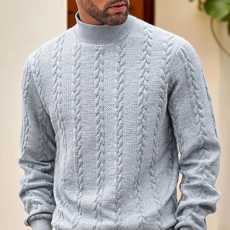 Matthias Mock Neck Jacquard Knit Jumper – Slim Fit Ribbed Cuffs Long Sleeve