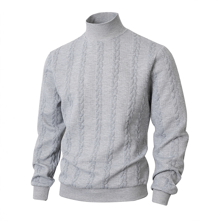Matthias Mock Neck Jacquard Knit Jumper – Slim Fit Ribbed Cuffs Long Sleeve – Grey