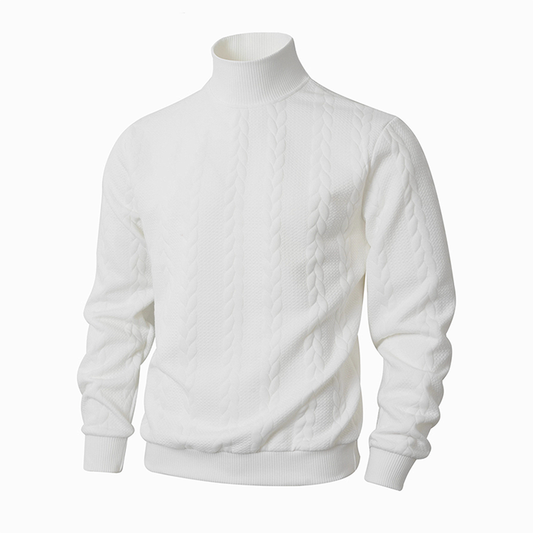 Matthias Mock Neck Jacquard Knit Jumper – Slim Fit Ribbed Cuffs Long Sleeve – White