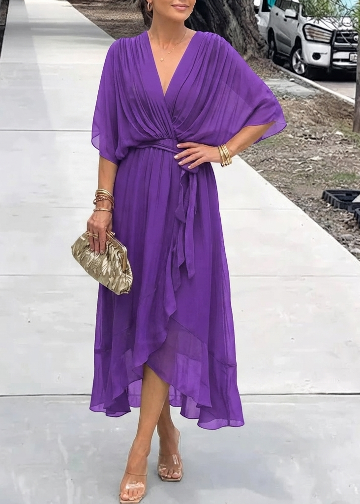 Mireille Wrap Midi Dress – Purple