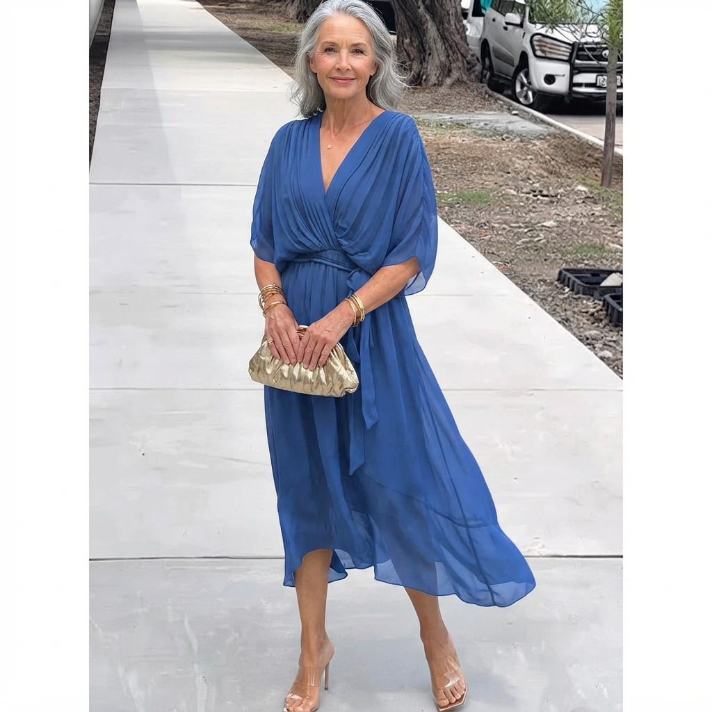 Mireille Wrap Midi Dress – Blue