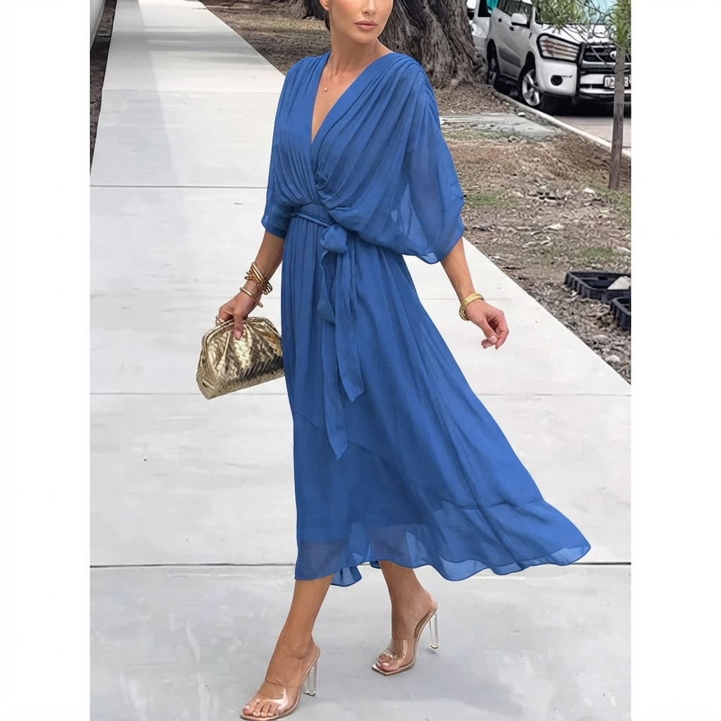 Mireille Wrap Midi Dress – Blue