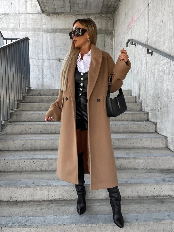 Nadine Longline Double-Breasted Peacoat – Regular Fit Buttoned Front Long Sleeve | Dorvelli