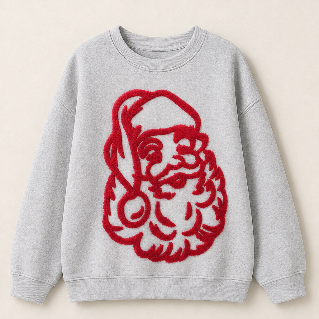 Noelle Oversized Christmas Sweatshirt – Santa Graphic Crew Neck Pullover – Grey