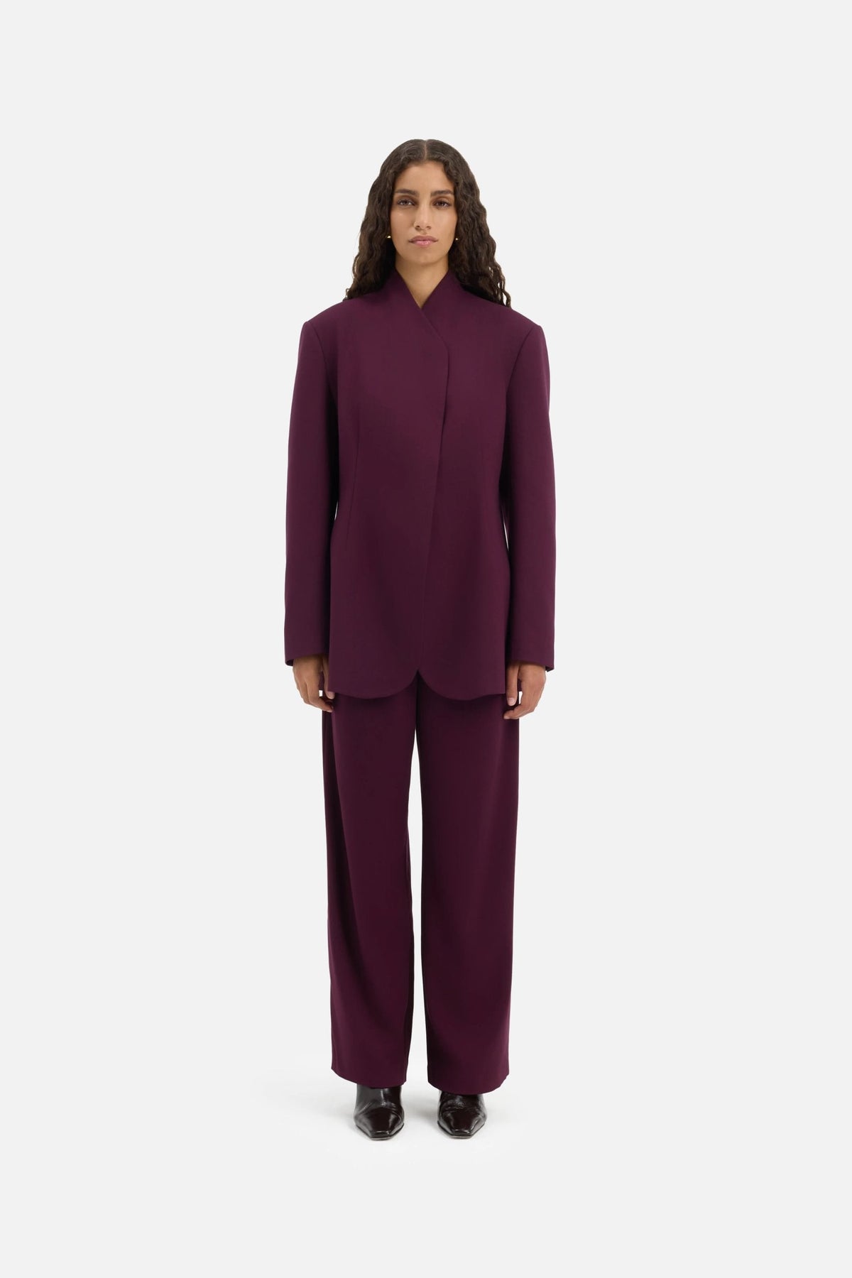 Odalie Wrap Belt Longline Blazer – Burgundy