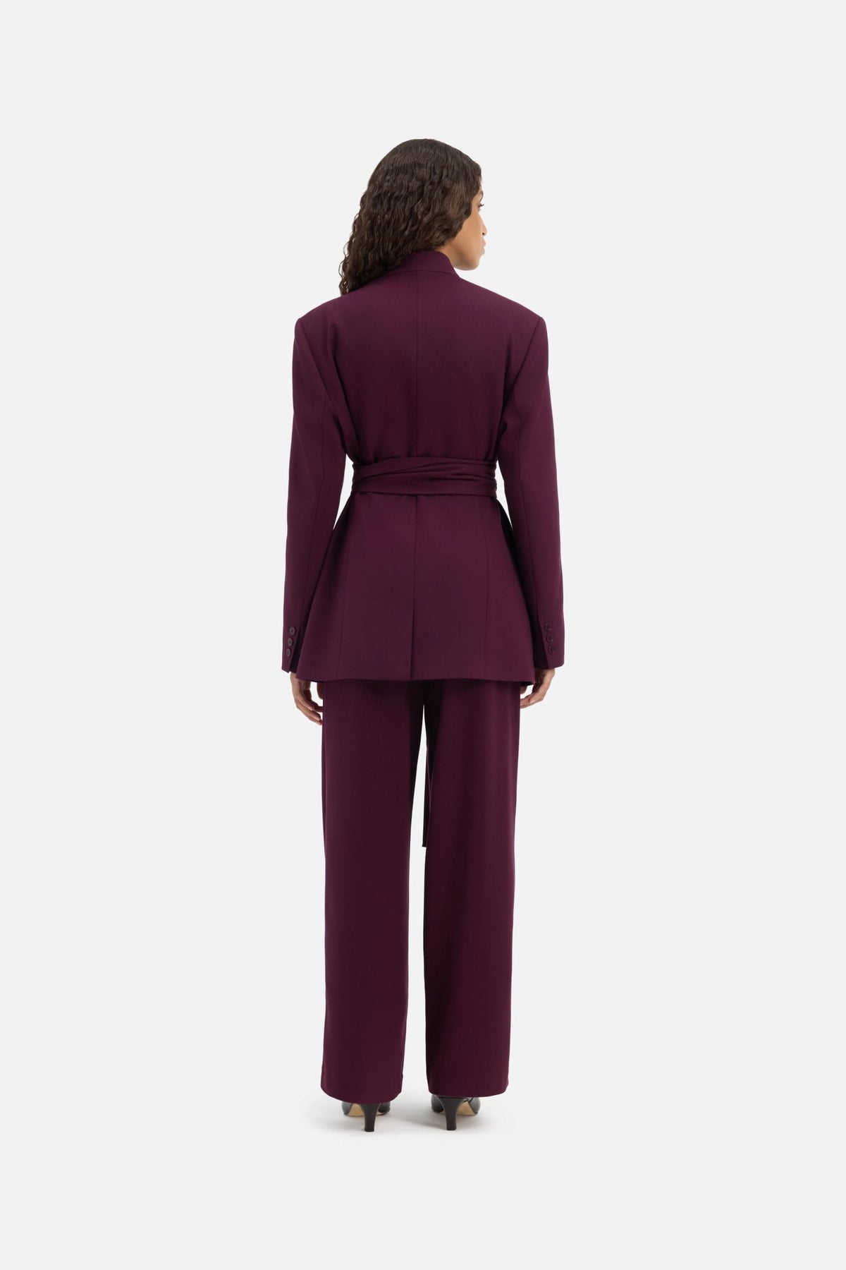 Odalie Wrap Belt Longline Blazer – Burgundy