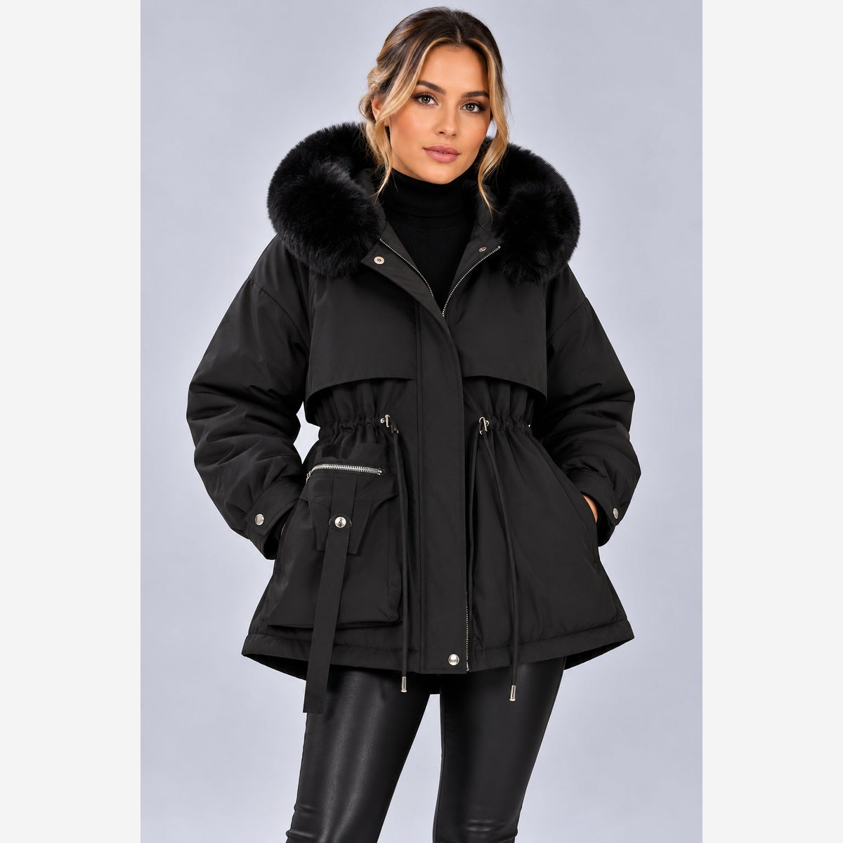 Ottoline Hooded Padded Parka – Women's Drawstring Waist Plush Trim Winter Coat