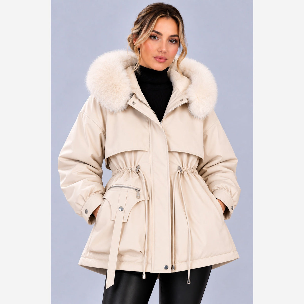 Ottoline Hooded Padded Parka – Women's Drawstring Waist Plush Trim Winter Coat