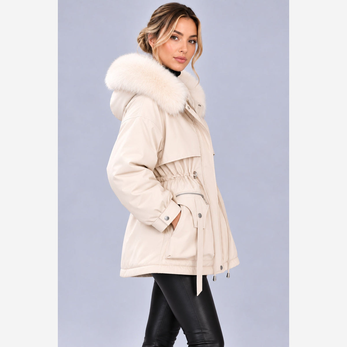 Ottoline Hooded Padded Parka – Women's Drawstring Waist Plush Trim Winter Coat