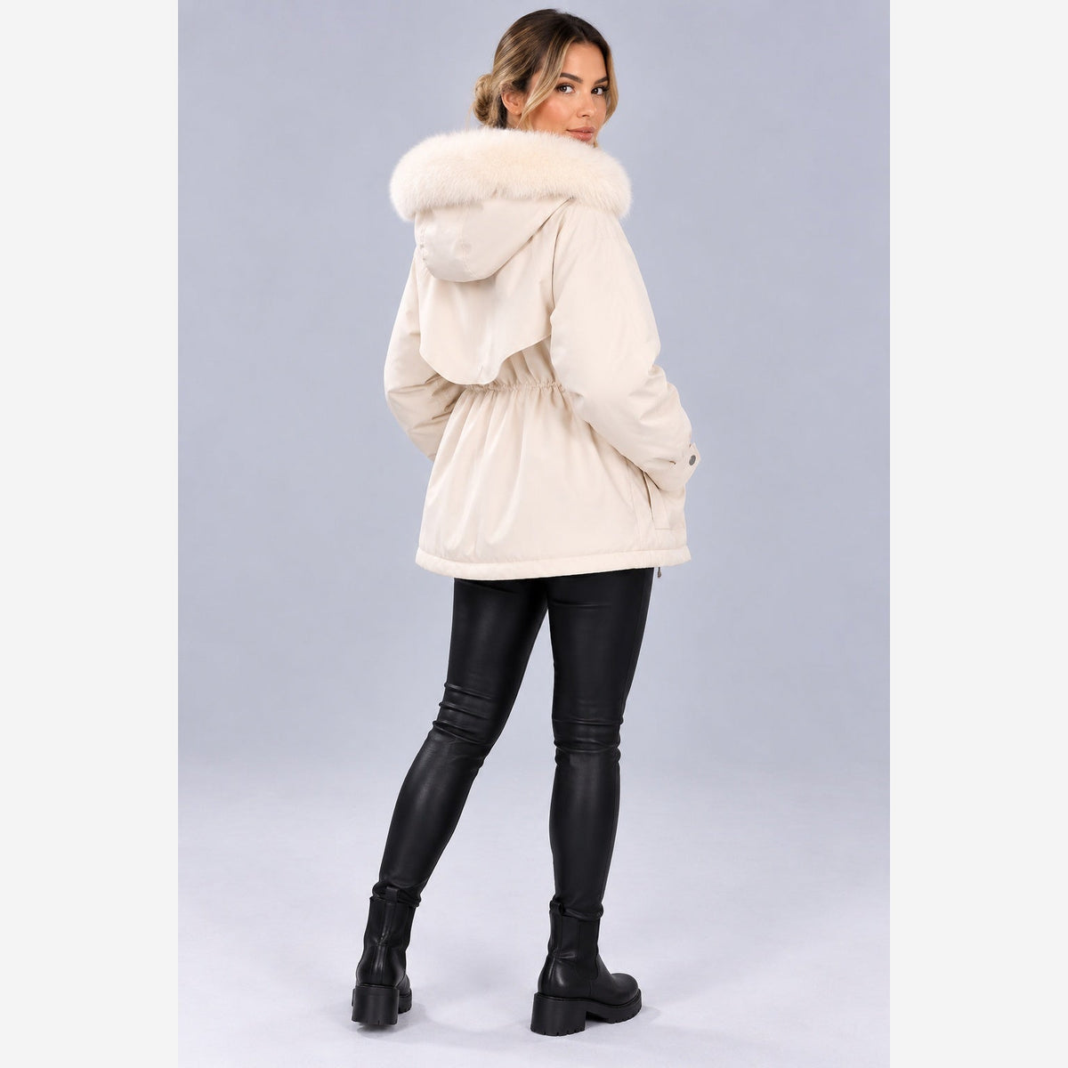 Ottoline Hooded Padded Parka – Women's Drawstring Waist Plush Trim Winter Coat