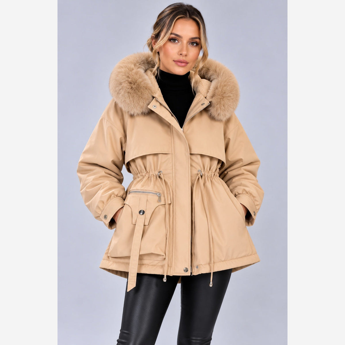 Ottoline Hooded Padded Parka – Women's Drawstring Waist Plush Trim Winter Coat