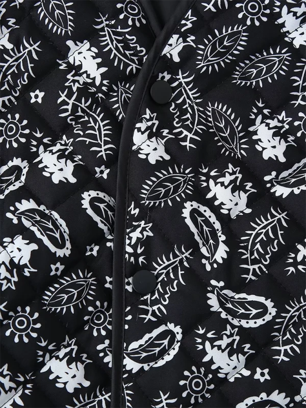 Primrose Paisley Quilted Jacket – Contrast Binding V-Neck Button Down | Dorvelli