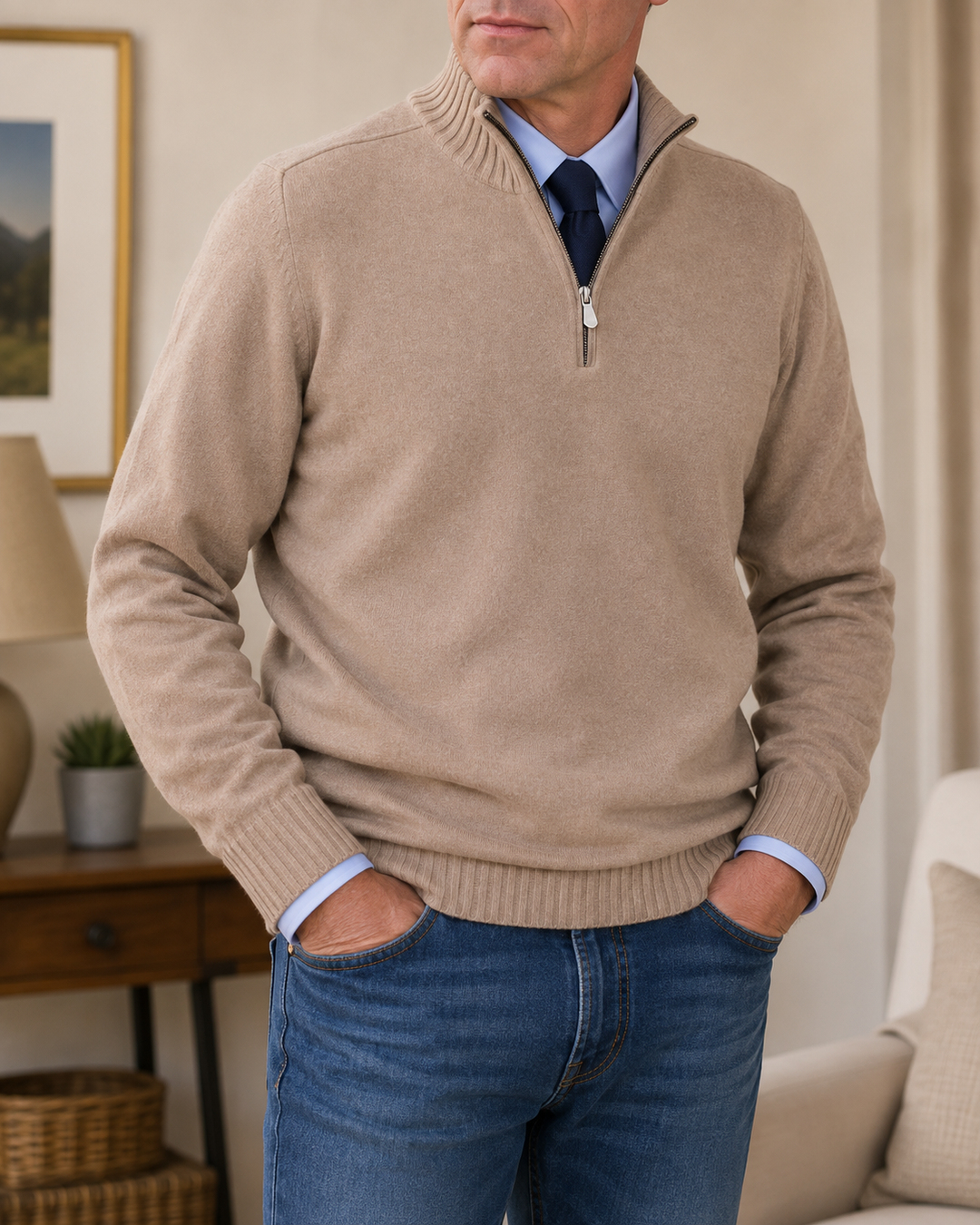 Rafferty Quarter-Zip Knit Jumper – Ribbed Mock Collar Long Sleeve Pullover