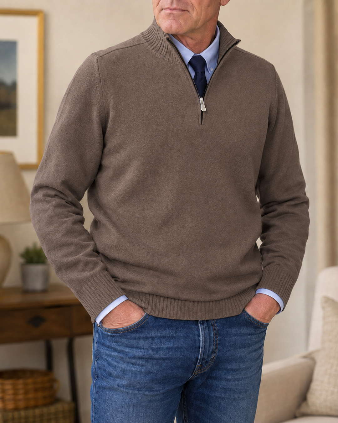 Rafferty Quarter-Zip Knit Jumper – Ribbed Mock Collar Long Sleeve Pullover
