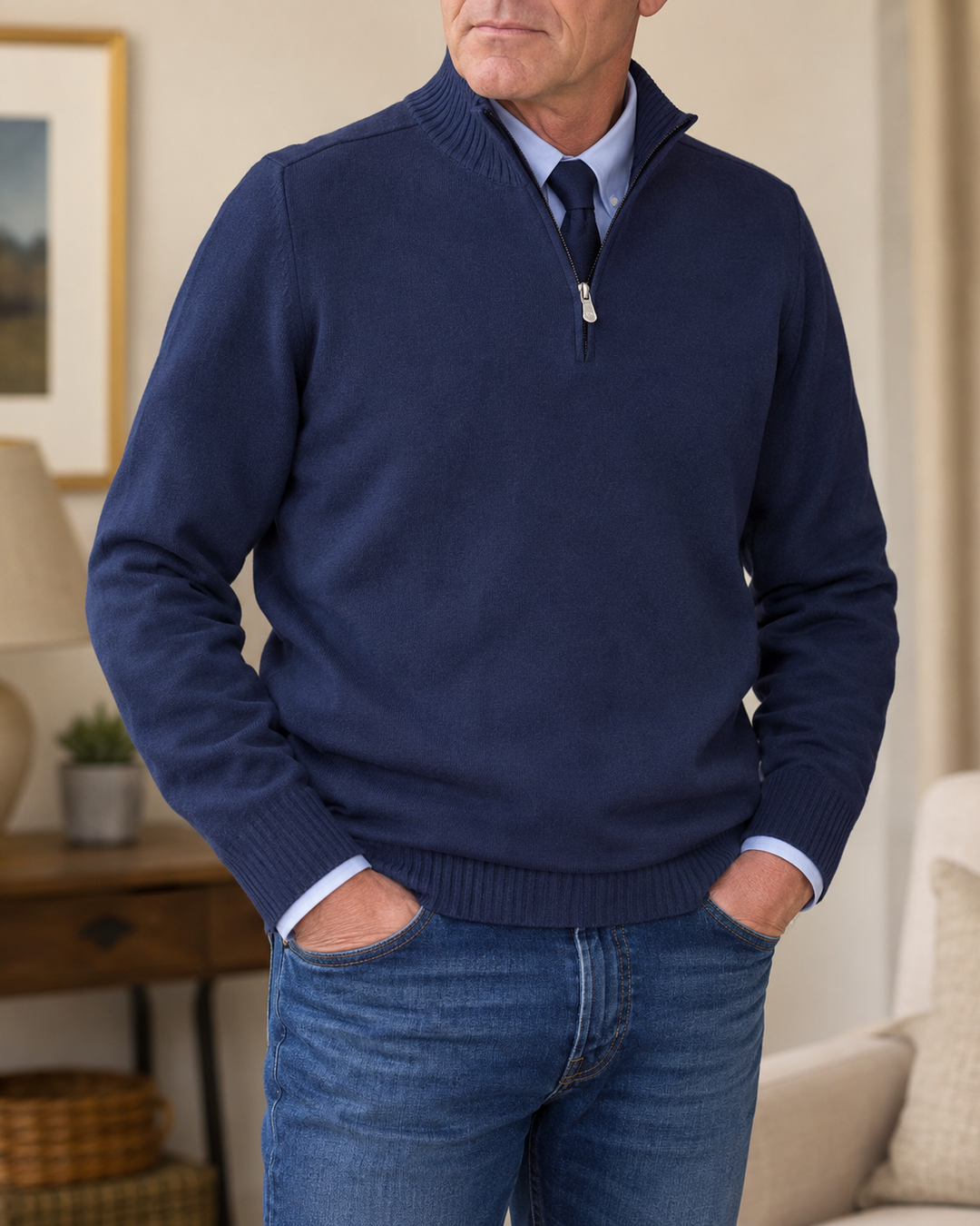 Rafferty Quarter-Zip Knit Jumper – Ribbed Mock Collar Long Sleeve Pullover