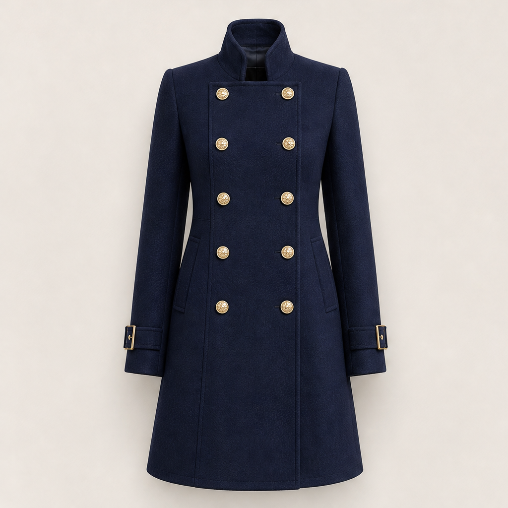 Dorvelli | Regent Military Coat – Mandarin Collar Double-Breasted Cuff Tab – Navy