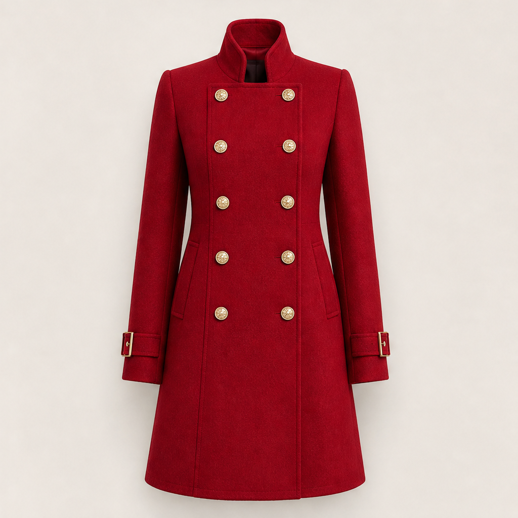 Dorvelli | Regent Military Coat – Mandarin Collar Double-Breasted Cuff Tab – Red
