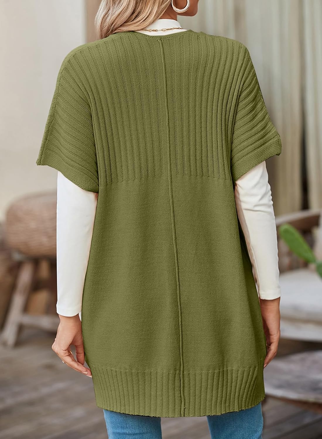 Rosalind Pleated Short Sleeve Knit Cardigan Green
