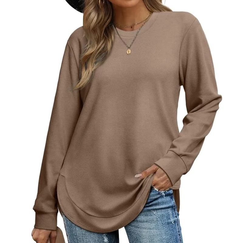 Rosamund Curved Hem Tunic Top – Camel