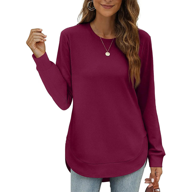 Rosamund Curved Hem Tunic Top – Wine Red