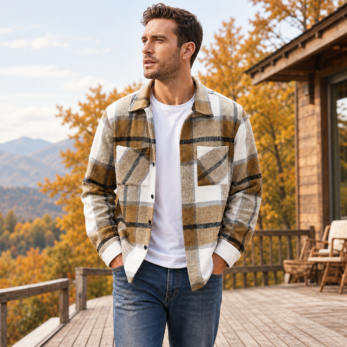 Rowan Bold Check Plaid Shirt – Pointed Collar Button Front Chest Pockets