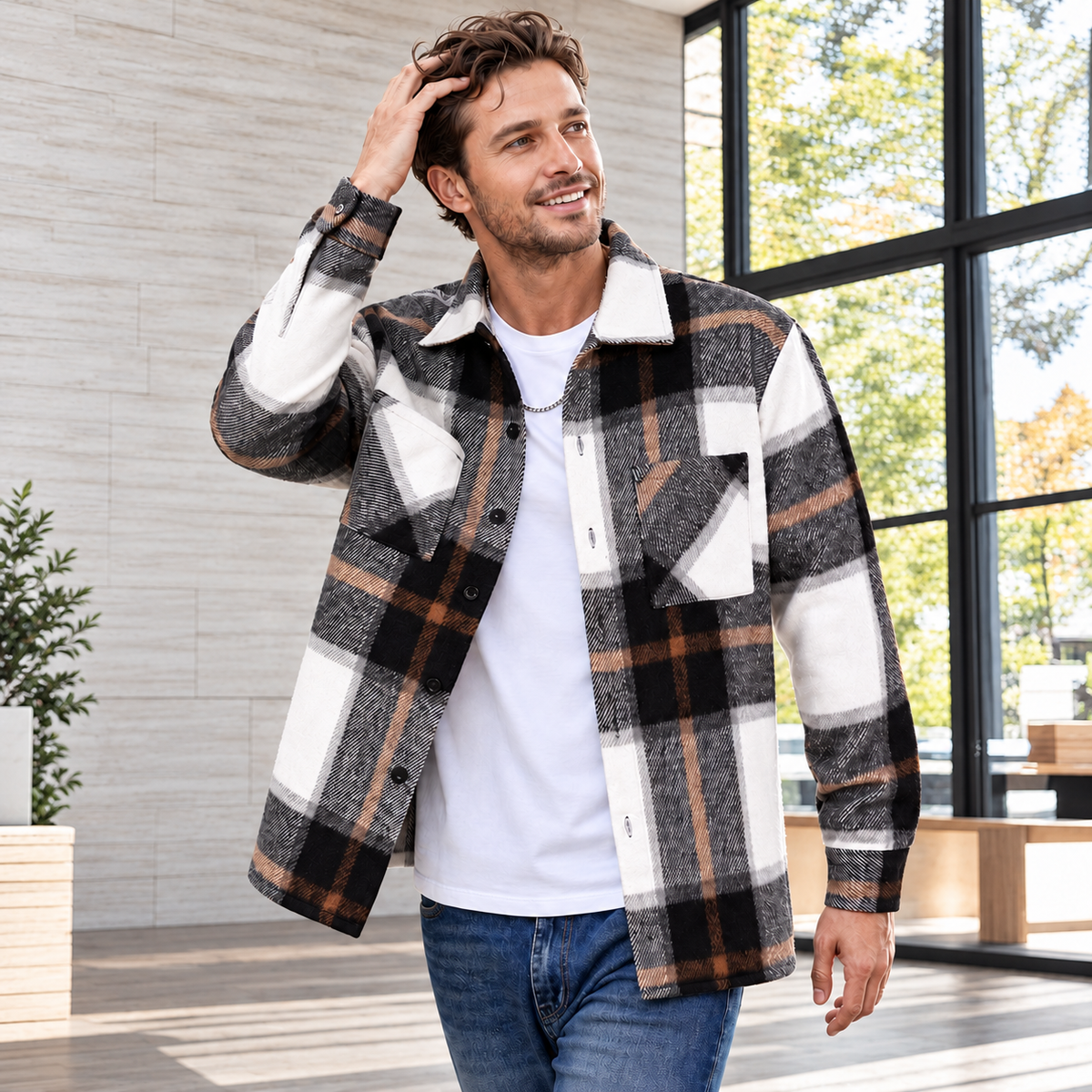 Rowan Bold Check Plaid Shirt – Pointed Collar Button Front Chest Pockets