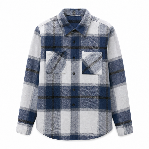Rowan Bold Check Plaid Shirt – Pointed Collar Button Front Chest Pockets – Blue