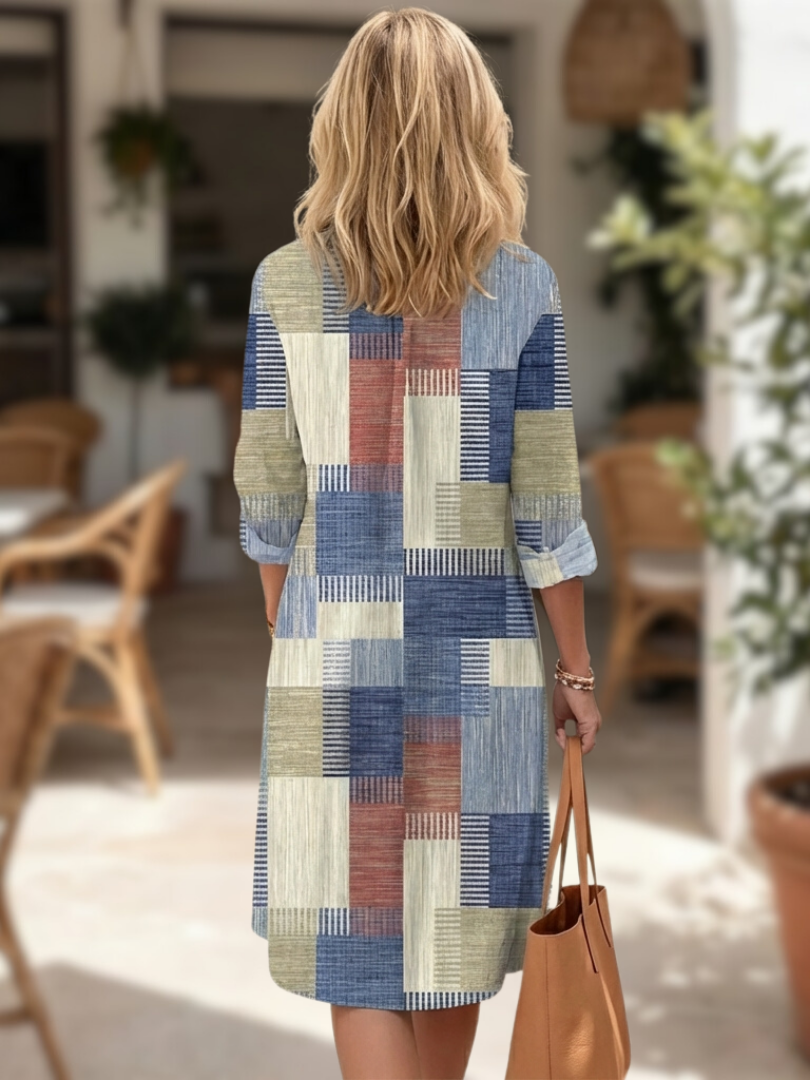 Dorvelli | Women's Midi Dress – Patchwork Button Front