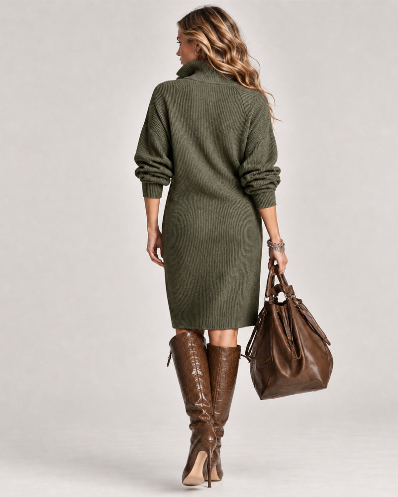 Sabine Stand Collar Knit Jumper Dress – Green