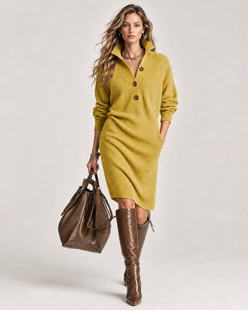Sabine Stand Collar Knit Jumper Dress – Yellow