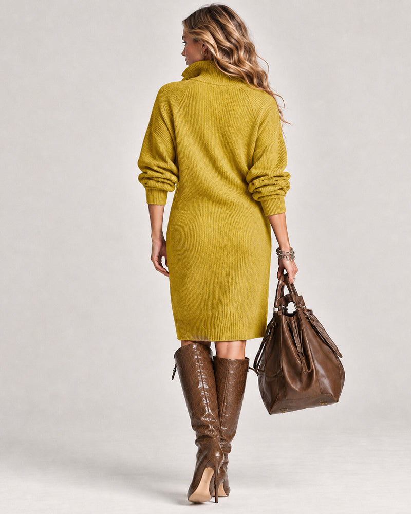 Sabine Stand Collar Knit Jumper Dress – Yellow