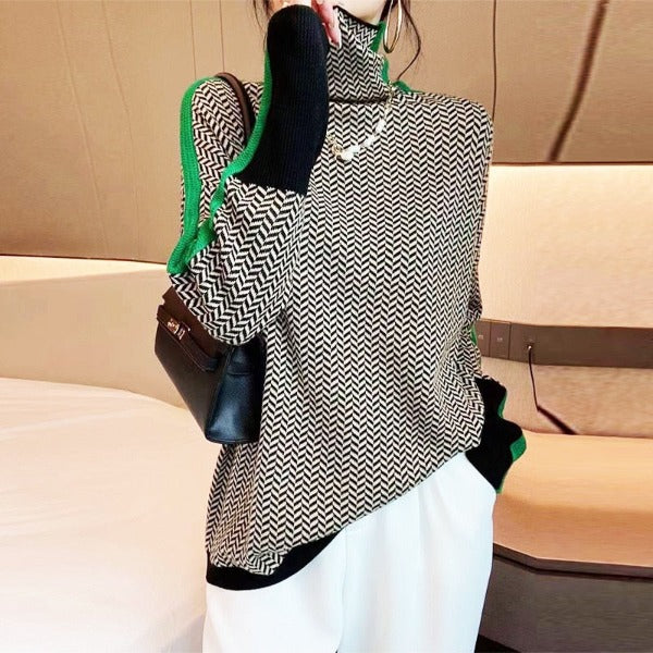Saoirse Herringbone Turtleneck Jumper – Green