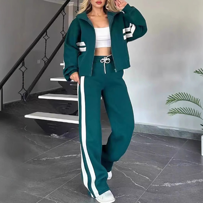 Saskia Striped Sporty Two-Piece Set – Matching Athleisure Co-ord Outfit – Green