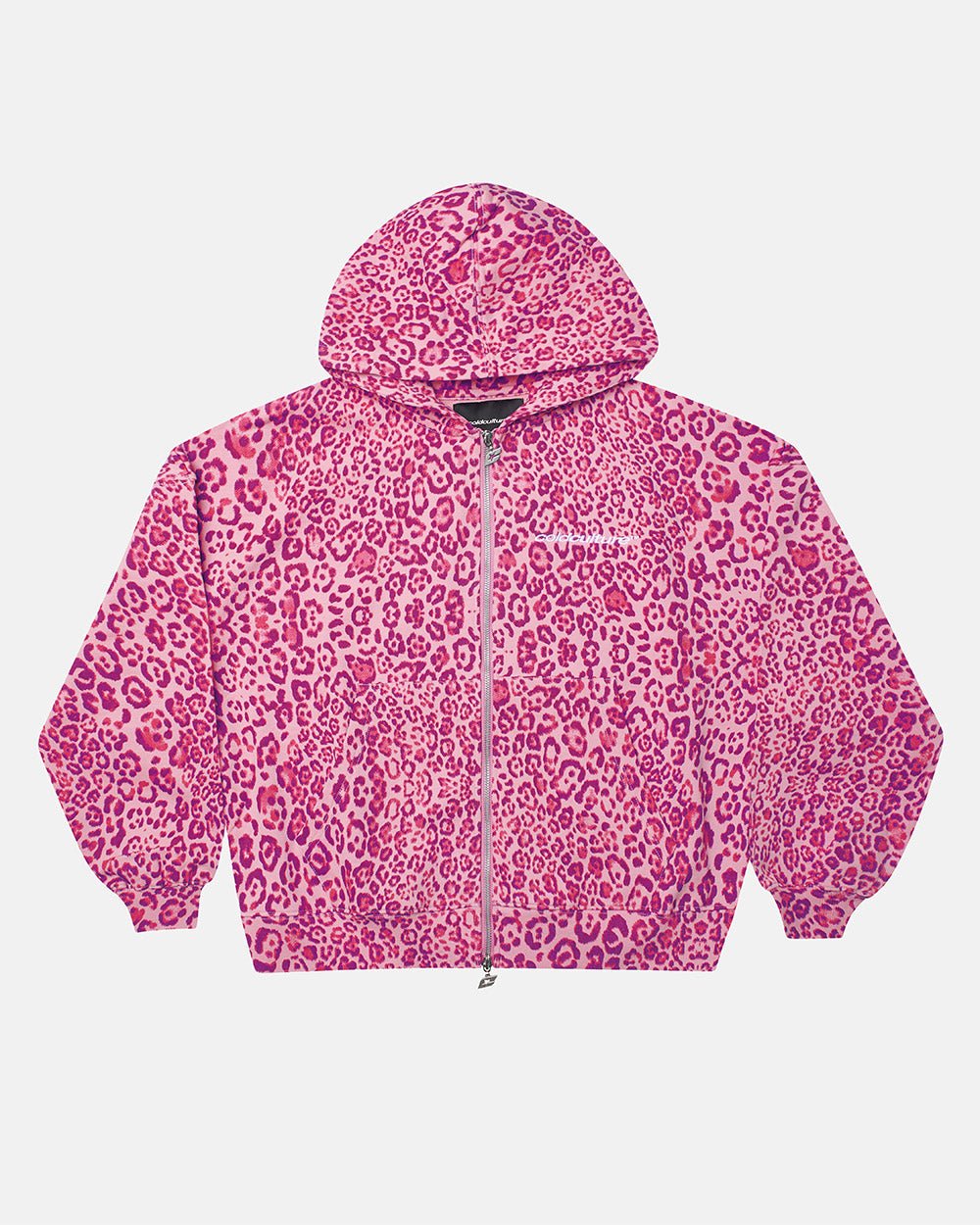Saskia Leopard Print Zip Hoodie – Boxy Fit Kangaroo Pocket Hooded Sweatshirt – Pink