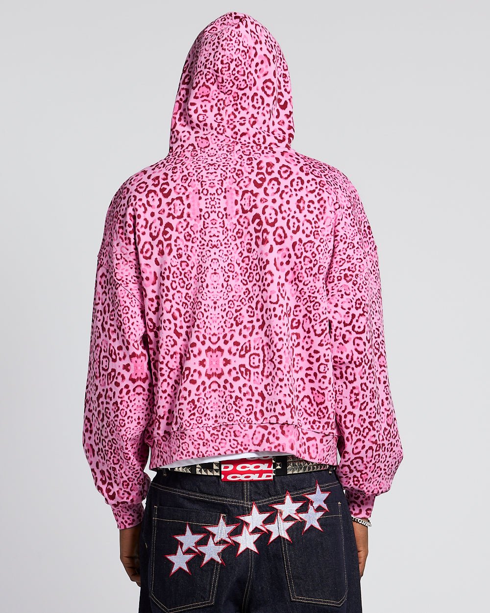 Saskia Leopard Print Zip Hoodie – Boxy Fit Kangaroo Pocket Hooded Sweatshirt – Pink