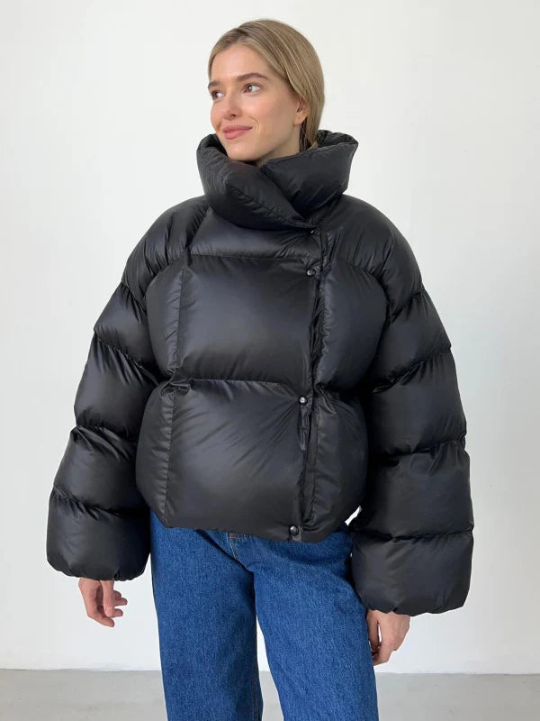 Sidonie Hooded Inflated Puffer Jacket – Snap Closure Long Sleeve Padded | Dorvelli