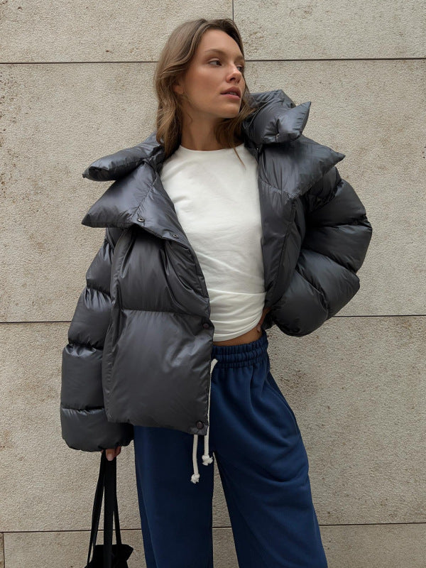Sidonie Hooded Inflated Puffer Jacket – Snap Closure Long Sleeve Padded | Dorvelli