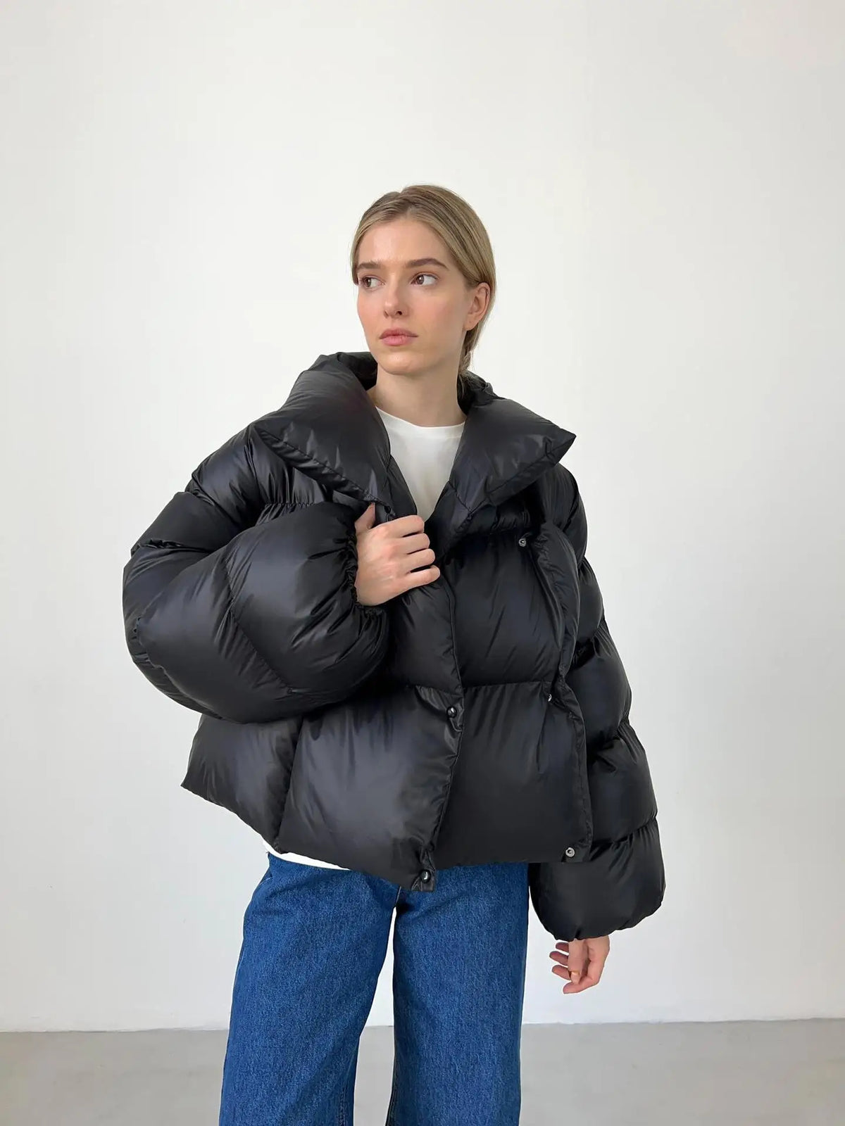 Sidonie Hooded Inflated Puffer Jacket – Snap Closure Long Sleeve Padded | Dorvelli