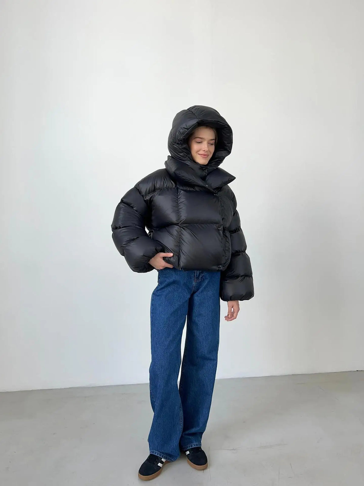 Sidonie Hooded Inflated Puffer Jacket – Snap Closure Long Sleeve Padded | Dorvelli