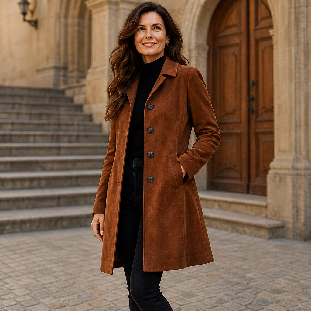 Dorvelli | Siena Brushed Longline Coat – Single-Breasted Lapel Collar Knee Length